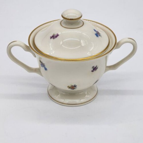 Pickard China Floral Chintz Pattern Sugar Bowl with Lid & Creamer Gold Trim USA - Picture 7 of 10